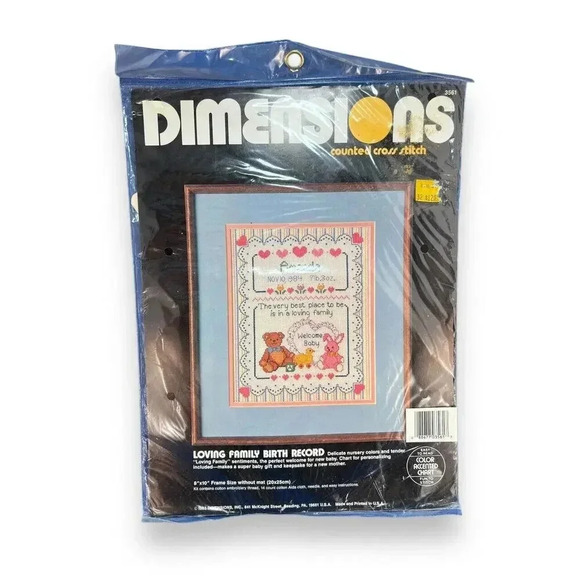 Lot of 2 Dimensions Counted Cross Stitch Vintage Loving Family Birth 80s 90s - Picture 2 of 9